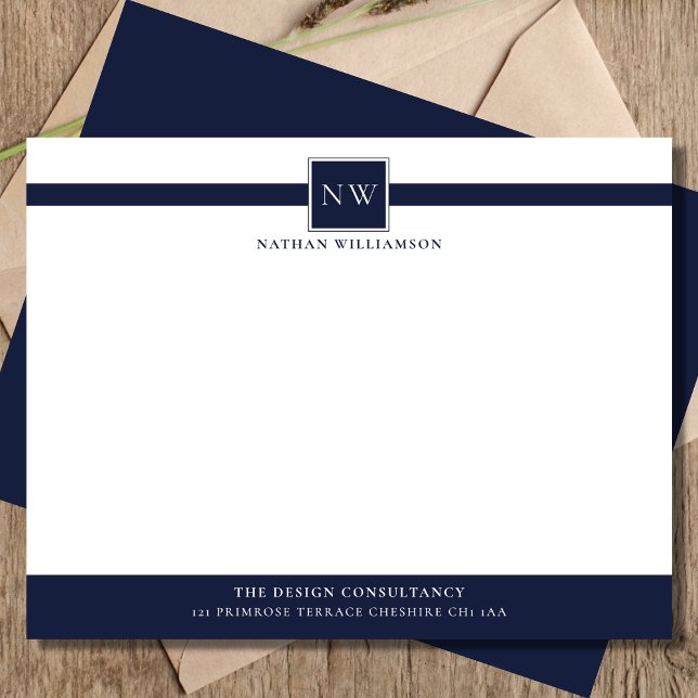 Denim Blue Beruflich Monogram Business Mitteilungskarte (Von Creator hochgeladen)