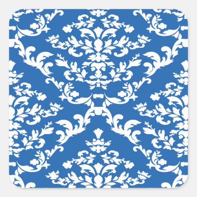 Denim Blue Bold Damask bei Emporiomoffa Quadratischer Aufkleber (Vorderseite)