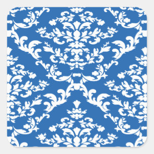 Denim Blue Bold Damask bei Emporiomoffa Quadratischer Aufkleber