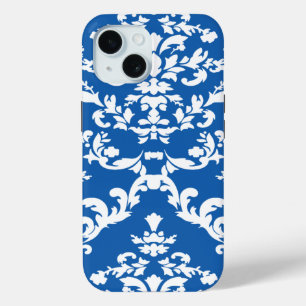 Denim Blue Bold Damask @ Emporiomoffa iPhone 15 Hülle