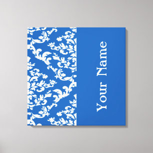Denim Blue Bold Damask mit Namen @ Emporiomoffa Leinwanddruck