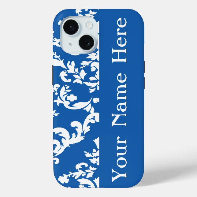 Denim Blue Bold Damask w/ name @ Emporiomoffa Case-Mate iPhone Hülle (Rückseite)