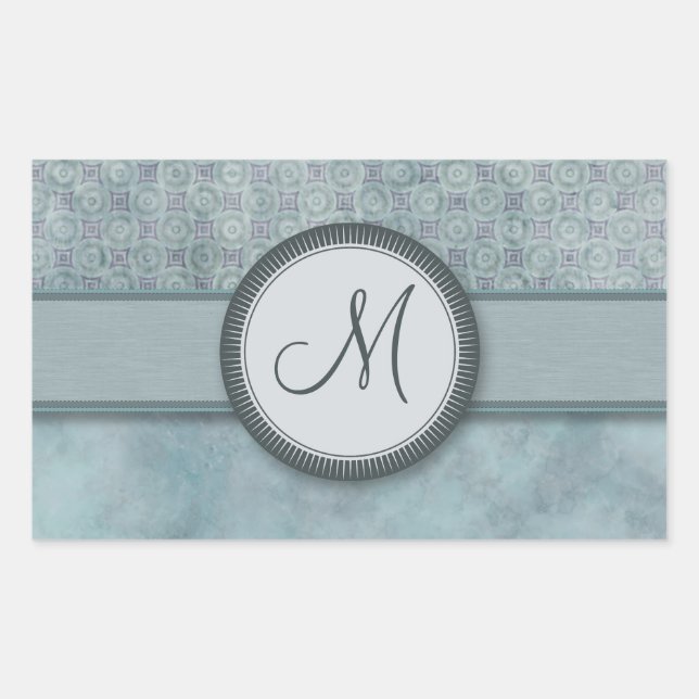 Denim Blue Coin Muster mit Monogramm Rechteckiger Aufkleber (Vorderseite)