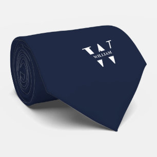 Denim Blue Color Elegante Monogramm + Name Krawatte