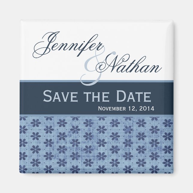 Denim Blue Damask Save the Date Wedding Magnet (Vorne)