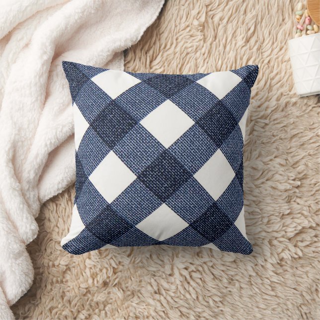 Denim Blue Diagonal Buffalo Checkered Throw Kissen (Decke)