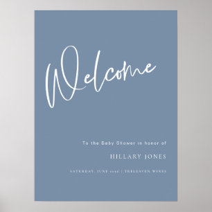 Denim Blue Dusty Baby Dusche Begrüßungsschild Poster