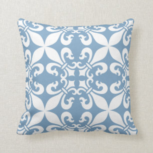 Denim Blue Fleur de Lys Pattern Kissen