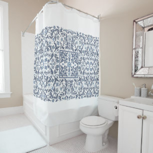 Denim Blue Floral Duschvorhang
