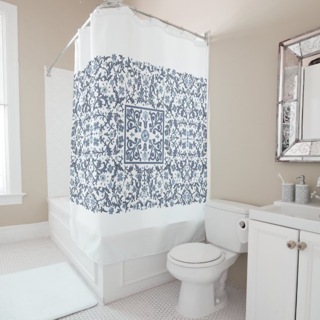Denim Blue Floral Duschvorhang (Beispiel)