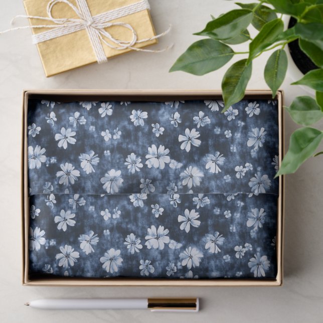 Denim Blue Flowers Brautparty Seidenpapier (Geschenk)