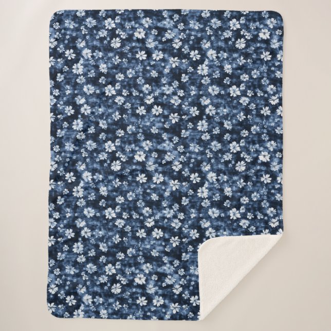 Denim Blue Flowers Sherpadecke (Vorderseite)