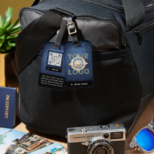 Denim Blue Glitzer Business Custom Logo ID IT Tech Gepäckanhänger (Vorderseite & Rückseite)