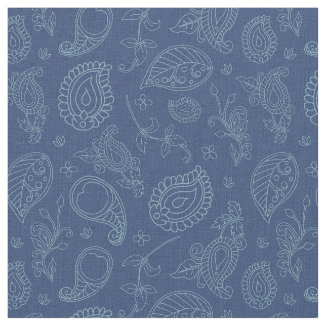 Denim Blue Indian Boho Paisley Print Stoff (Nahaufnahme)