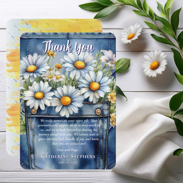 Denim Blue Jean | Daisies Floral Baby Shower Dankeskarte (Blue Jean Denim and Daisies Baby Shower Thank You Card)