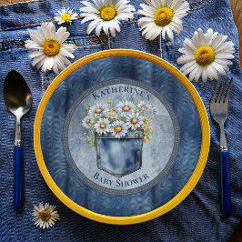 Denim Blue Jean | Daisies Floral Baby Shower Pappteller