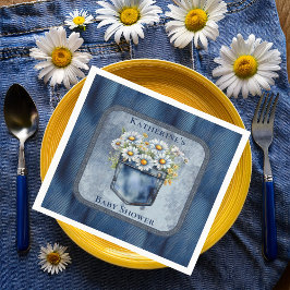 Denim Blue Jean | Daisies Floral Baby Shower Serviette