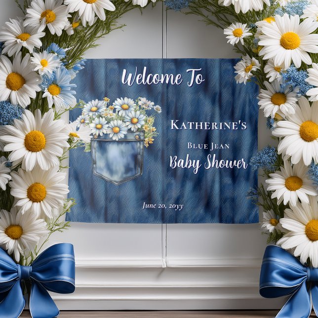 Denim Blue Jean | Hintergrund der Daisies Babydusc Wandteppich (Blue Jean Pocket Denim and Daisies Baby Shower Backdrop)