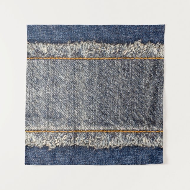 Denim Blue Jeans: Casual Doppelpatch Wandteppich (Vorderseite)