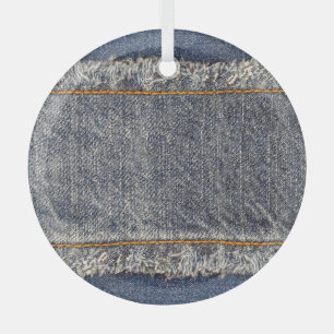 Denim Blue Jeans: Casual Double Patch Ornament Aus Glas