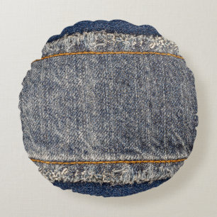 Denim Blue Jeans: Casual Double Patch Rundes Kissen