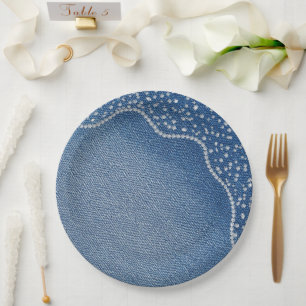 Denim Blue Jeans Diamant Pappteller