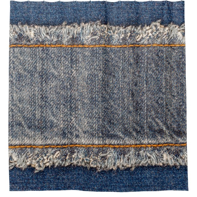 Denim blue jeans fabric frame. Bleached denim fabr Duschvorhang (Vorderseite)