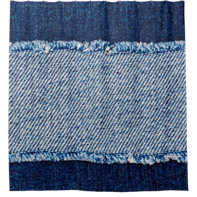 Denim blue jeans fabric frame. Bleached denim fabr Duschvorhang (Vorderseite)