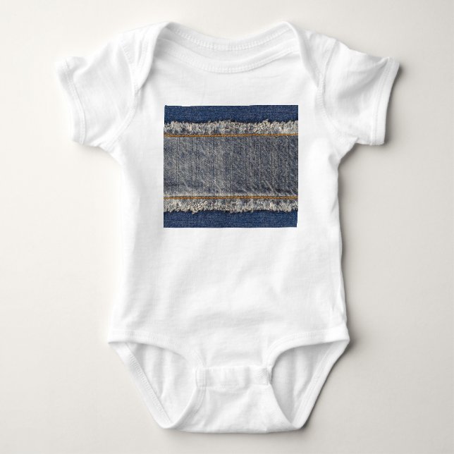 Denim Blue Jeans: Lässiger Doppelpflaster Baby Strampler (Vorderseite)