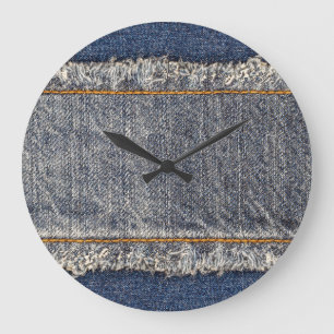 Denim Blue Jeans: Lässiger Doppelpflaster Große Wanduhr
