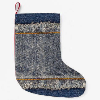 Denim Blue Jeans: Lässiger Doppelpflaster Kleiner Weihnachtsstrumpf