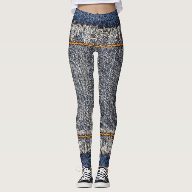 Denim Blue Jeans: Lässiger Doppelpflaster Leggings (Vorderseite)