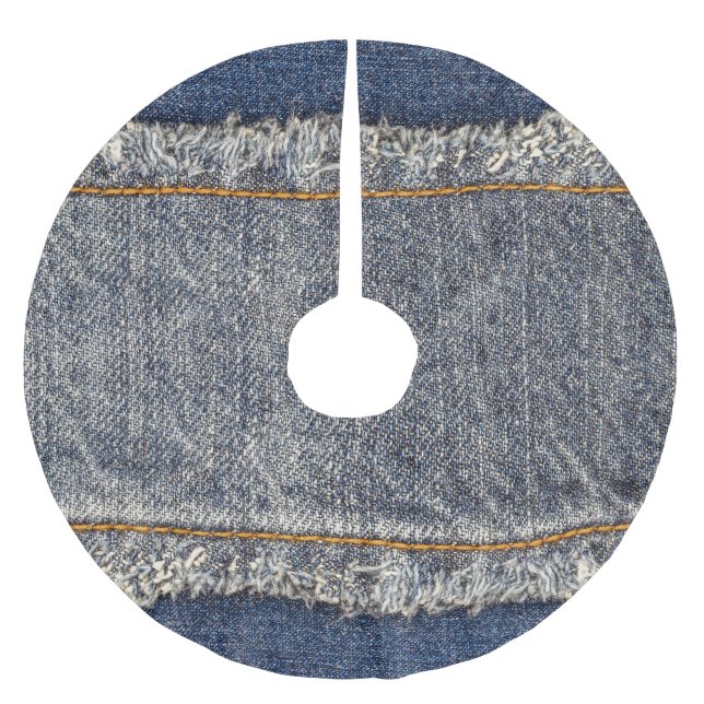 Denim Blue Jeans: Lässiger Doppelpflaster Polyester Weihnachtsbaumdecke (Vorderseite)
