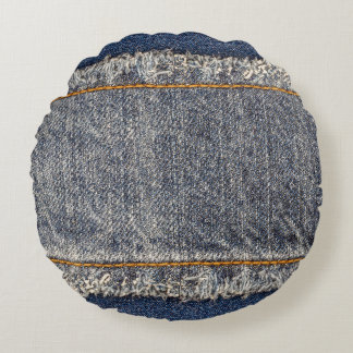 Denim Blue Jeans: Lässiger Doppelpflaster Rundes Kissen