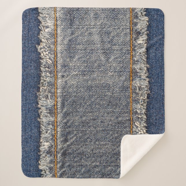 Denim Blue Jeans: Lässiger Doppelpflaster Sherpadecke (Vorderseite)