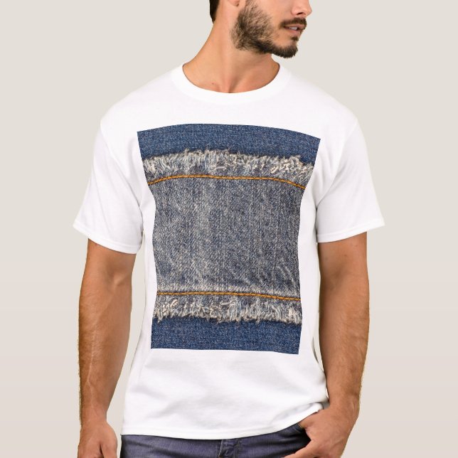 Denim Blue Jeans: Lässiger Doppelpflaster T-Shirt (Vorderseite)