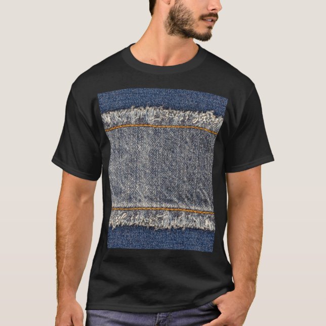 Denim Blue Jeans: Lässiger Doppelpflaster T-Shirt (Vorderseite)