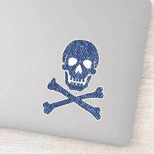 Denim Blue Jeans Style Skull Crossbones lächeln Aufkleber
