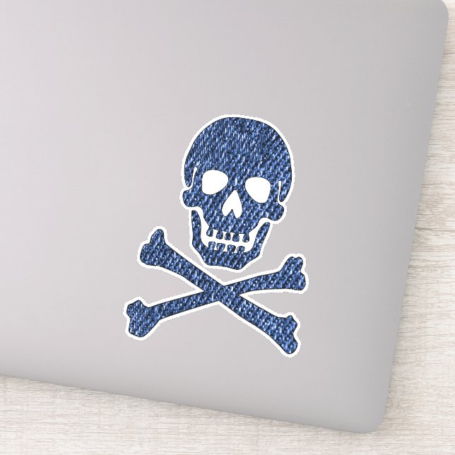 Denim Blue Jeans Style Skull Crossbones lächeln Aufkleber (Detail)