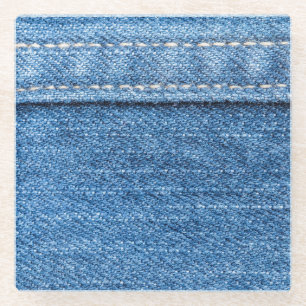 Denim Blue: Klassische Jeans Texture. Glasuntersetzer