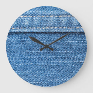 Denim Blue: Klassische Jeans Texture. Große Wanduhr