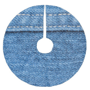 Denim Blue: Klassische Jeans Texture. Polyester Weihnachtsbaumdecke