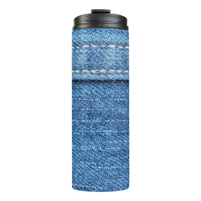 Denim Blue: Klassische Jeans Texture. Thermosbecher (Vorderseite)