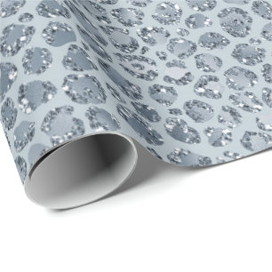 Denim Blue Leopard Print Glitzer Geschenkpapier