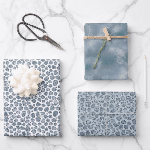 Denim Blue Leopard Print Glitzer Geschenkpapier Set