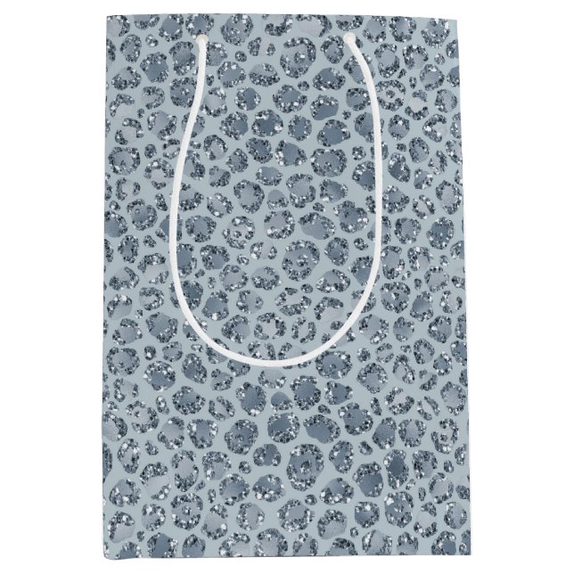Denim Blue Leopard Print Glitzer Mittlere Geschenktüte (Vorderseite)