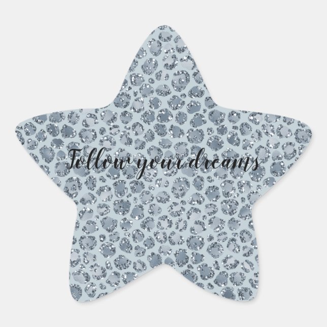 Denim Blue Leopard Print Glitzer Stern-Aufkleber (Vorderseite)