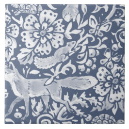 Denim Blue MURAL Woodland Animal Fox unten rechts  Fliese