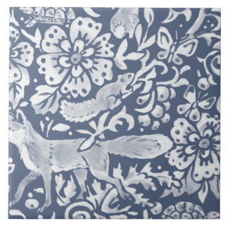 Denim Blue MURAL Woodland Animal Fox unten rechts  Fliese