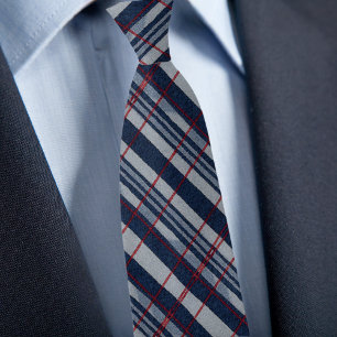 Denim Blue Navy Red Angle Stripes Pattern Necktie Krawatte